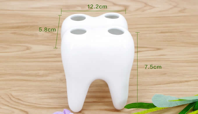 White Ceramic Tooth Shaped Toothbrush Holder Stand 